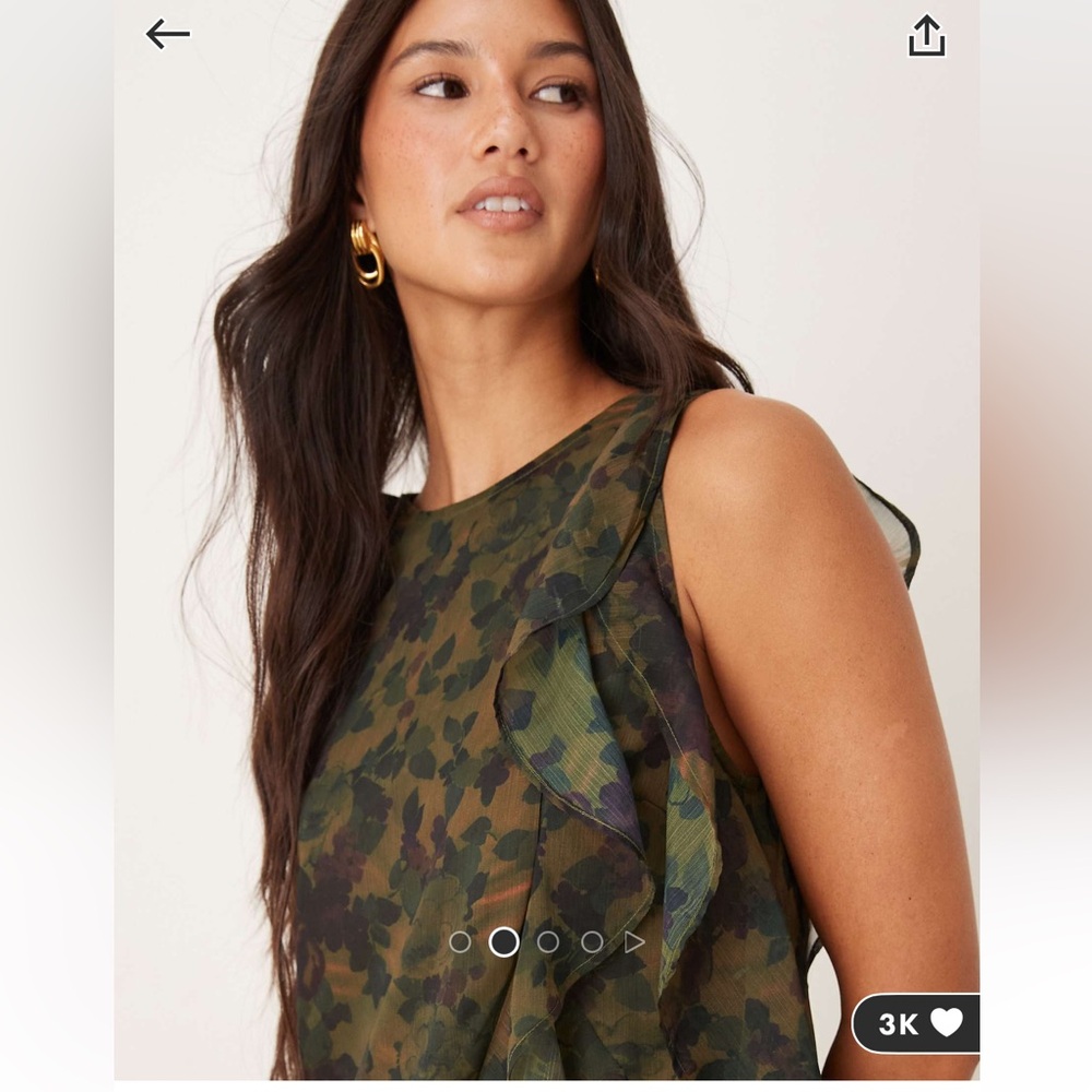 ASOS DESIGN Camouflage Ruffle Sleeveless Maxi Dress